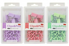 Набір канцелярський 6 біндерів 19мм, 35 кнопок-цвяшків, рожевий