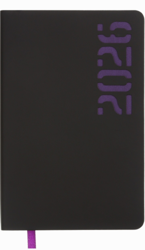 Щоденник датований 2026 Buromax Neon зі штучної шкіри А6 336 сторінок чорний з фіолетовим - фото 1