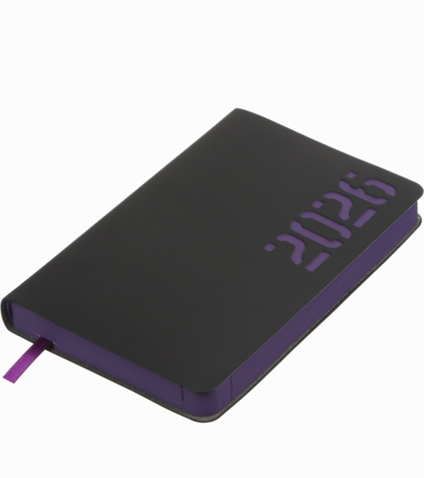 Щоденник датований 2026 Buromax Neon зі штучної шкіри А6 336 сторінок чорний з фіолетовим - фото 3