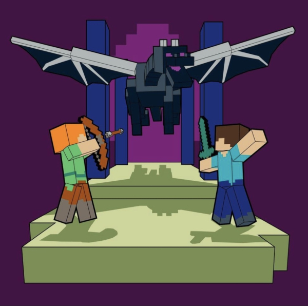 Картина за номерами SANTI Майнкрафт Стів та Алекс бій з драконом 25х25см  - фото 1