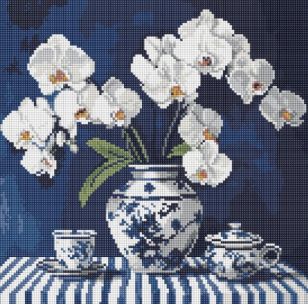 Алмазна мозаїка "Орхідея в порцеляні" 40х40 см - фото 1