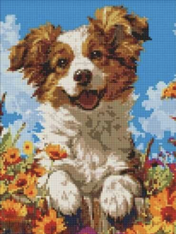 Алмазна мозаїка "Собака у квітах" 30х40 см - фото 1