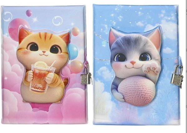 Блокнот формату A5 на 80 аркушів з пвх-обкладинкою на замку та сквішем «Котик» - фото 1